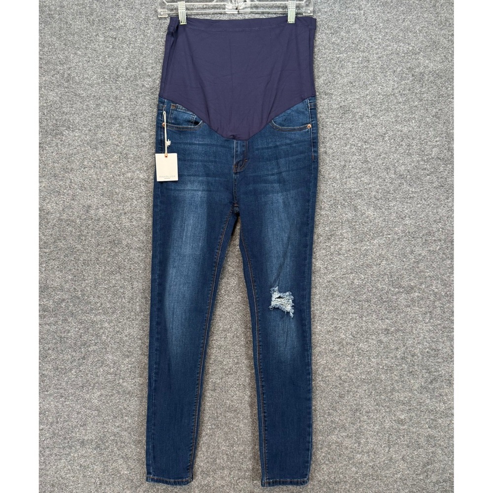 PinkBlush‎ Maternity Jeans Women 28 Blue Distressed Over Belly Skinny Denim NEW